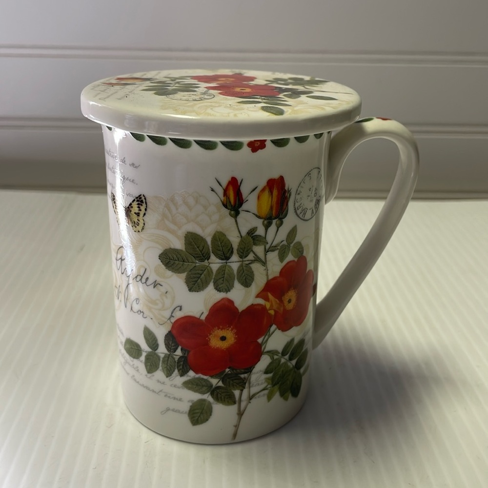 Kent Pottery Floral Ceramic Mug with Lid